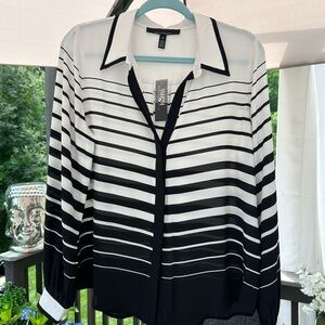 White House Black Market Black and White Gradient Button Down Shirt